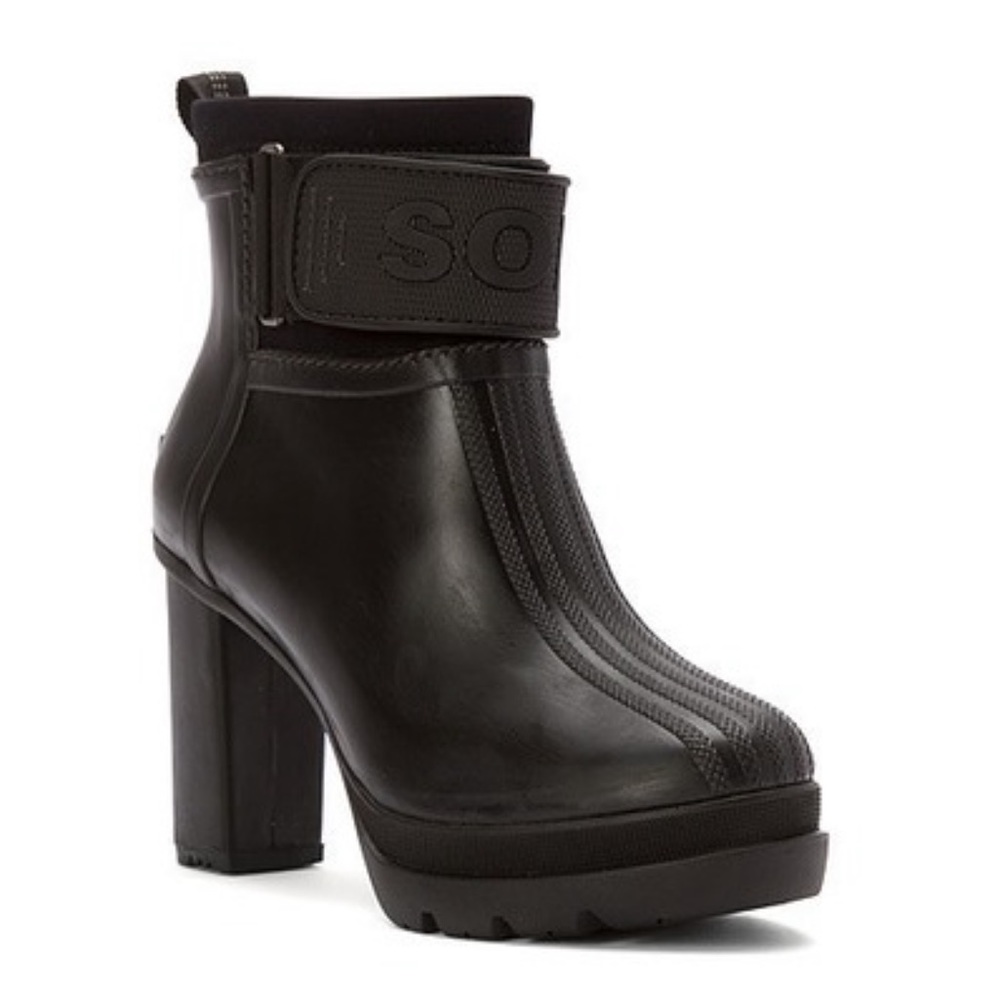 Sorel Medina III Heeled Rain Snot Boot Vulcanized Rubber Black Women's size 8